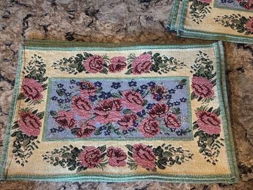 Vintage woven floral tapestry - floral,